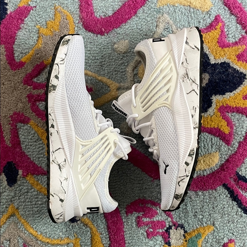 Puma Pacer Future White and Black Marble-Accent Athletic Sneakers - Picture 4 of 6